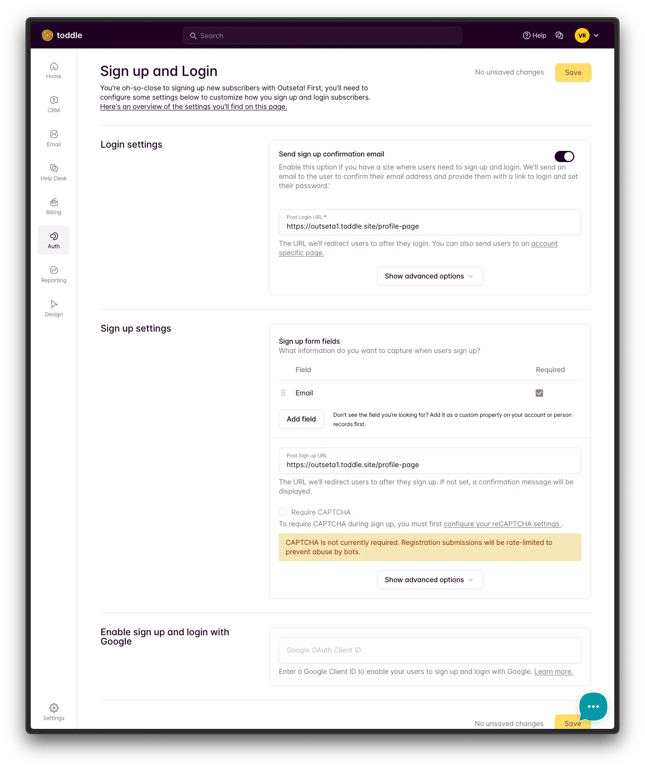 This is an overview of the items you need to setup in Outseta to get your toddle package to work. 